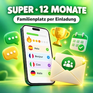 Super Duolingo 12 Monate - Familienplatz per Einladung auf dein Konto