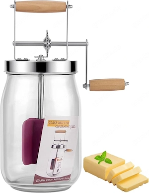 Butterfass Glas 1,5L mit Handkurbel - Neu & OVP
