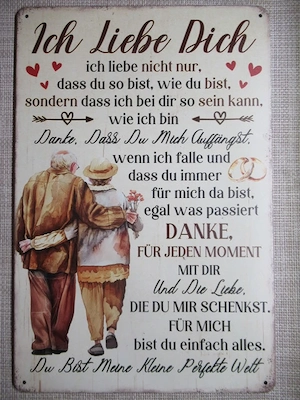 Aluminiumschild Blechschild neu 20 x 30 cm Ich liebe dich Aufdruck 