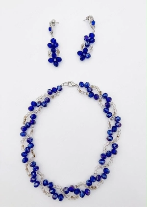 Schmuckset Halskette & Ohrringe blau silber aus Metall mit Glassteinen