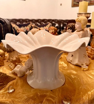 Vintage Pozellan Fußschale - Weiße Blumenschale  Dekoschale 