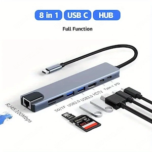 USB-C Hub 8-IN-1 Adapter, 4K HDMI ,USB3.0 LAN RJ45 Ethernet,MicroSD Kartenleser