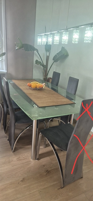 5-tlg Esszimmer-Set: Glastisch + 4 Stühle, Grau Silber