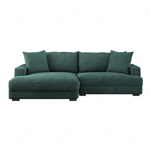 Moderne Wohnlandschaft, großes Sofa in dunkelgrün. Cord-Optik