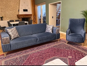 Hochwertiges Sofa-Set   3-Sitzer Schlafsofa + Sessel