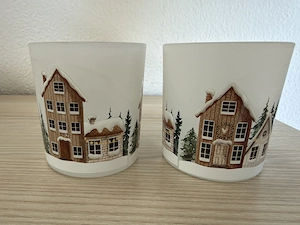 2 neue Teelichthalter mit winterlichen Motiven