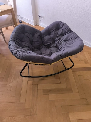 Papasan Schaukelsessel grau mit Polster   Relaxsessel Schaukelstuhl