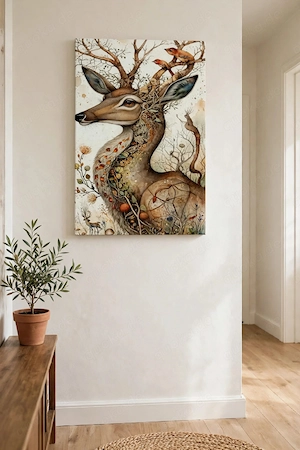 Waldseele   Aquarell-Wandbild mit einem Hirsch