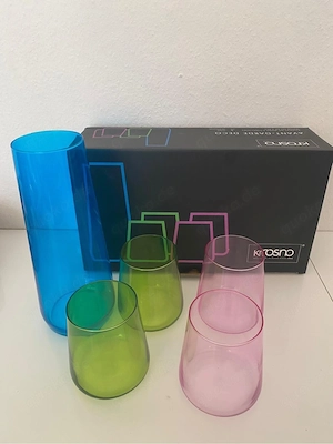 Krosno Avant-Garde Deco   Wasserset   Karaffe mit 6 Gläsern   Bunt   Neu mit Karton